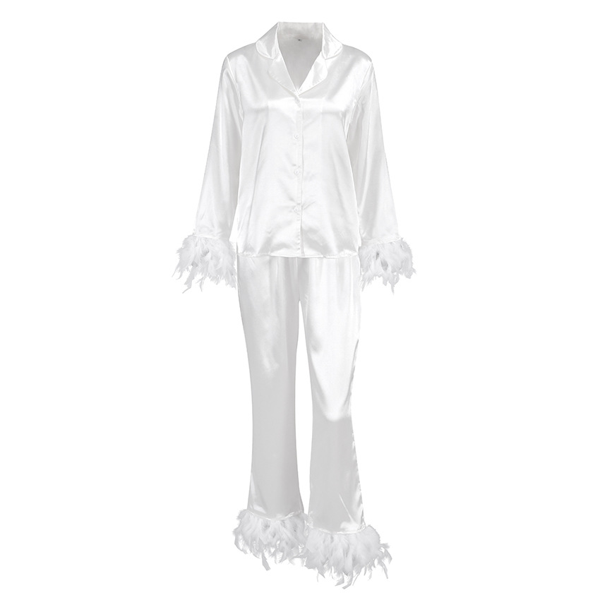 Ostrich Feather Shirt And Pants Loose Two-Piece Suit