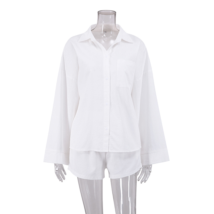 Pajamas Cotton Linen White Shirt Shorts Loose