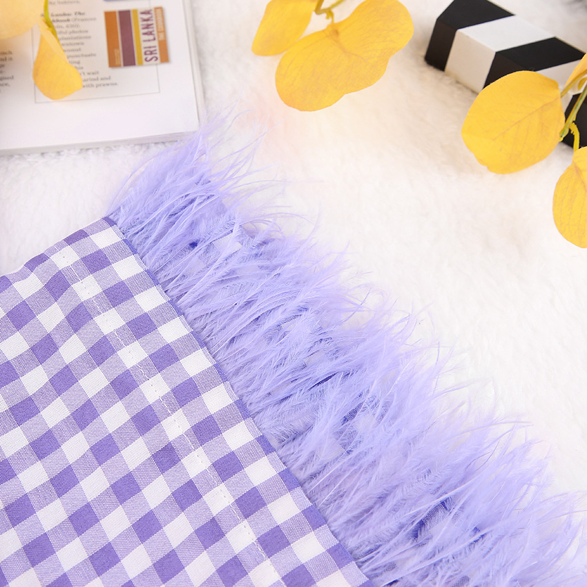 Plaid Pajamas Seventh Sleeve Pants Purple Feather