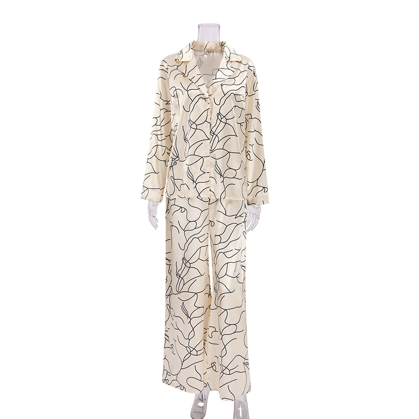 Printed Long-Sleeved Shirt Pajamas Loose Pants