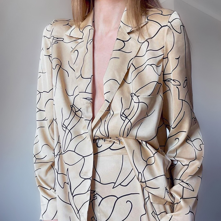 Printed Long-Sleeved Shirt Pajamas Loose Pants