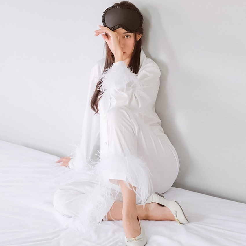 Pajamas Feather Simulation Silk Long-Sleeved Pajama Pants