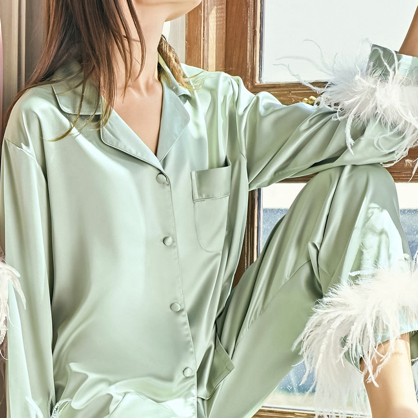 Pajamas Feather Simulation Silk Long-Sleeved Pajama Pants