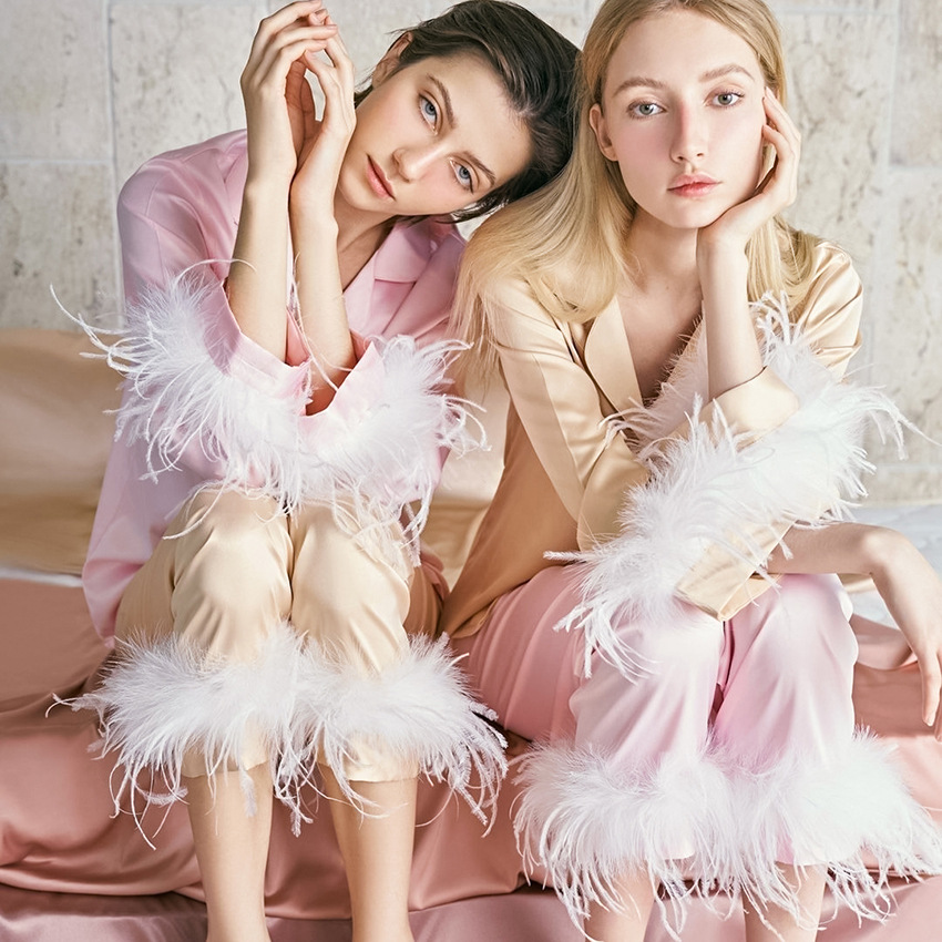 Pajamas Feather Simulation Silk Long-Sleeved Pajama Pants