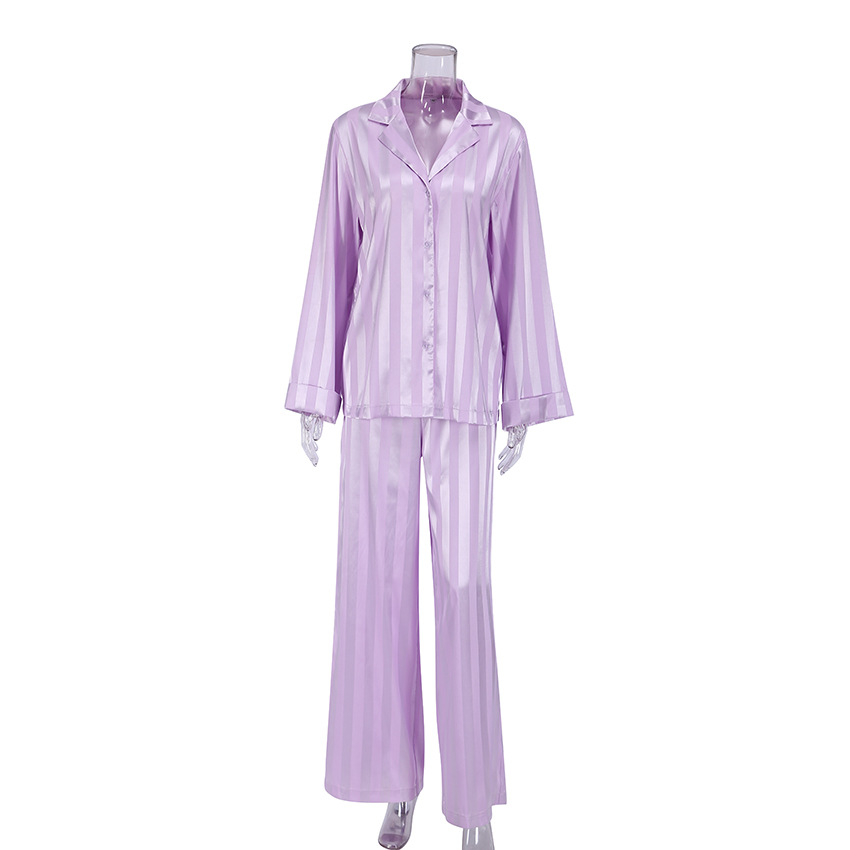 Pajamas Purple Striped Long-Sleeved Fashion Silk Pants