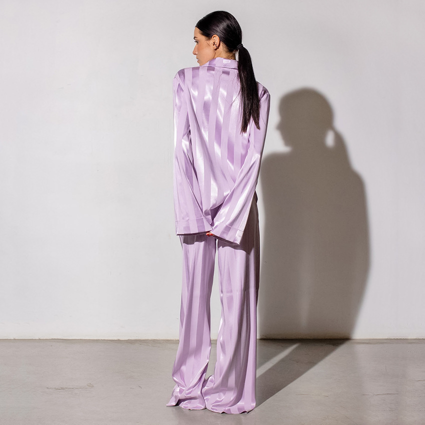 Pajamas Purple Striped Long-Sleeved Fashion Silk Pants
