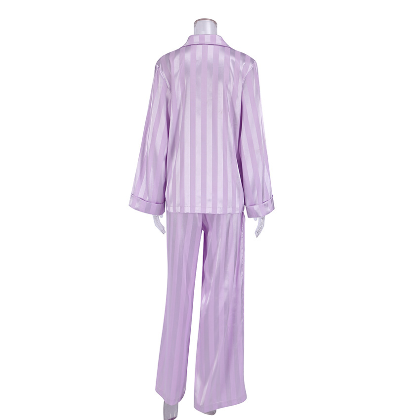 Pajamas Purple Striped Long-Sleeved Fashion Silk Pants
