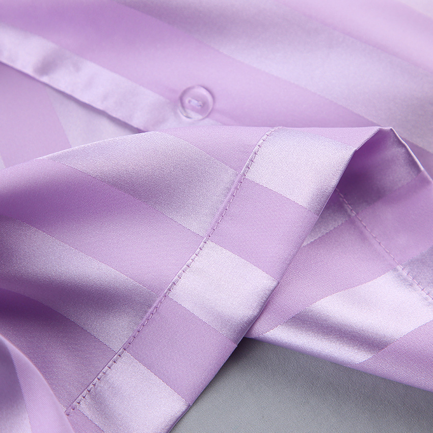 Pajamas Purple Striped Long-Sleeved Fashion Silk Pants