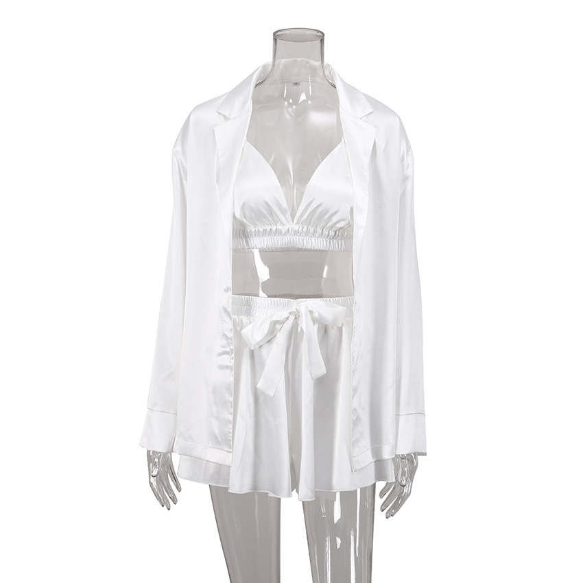 Pajamas Three Sets Silk Long-Sleeved Bathrobe Satin