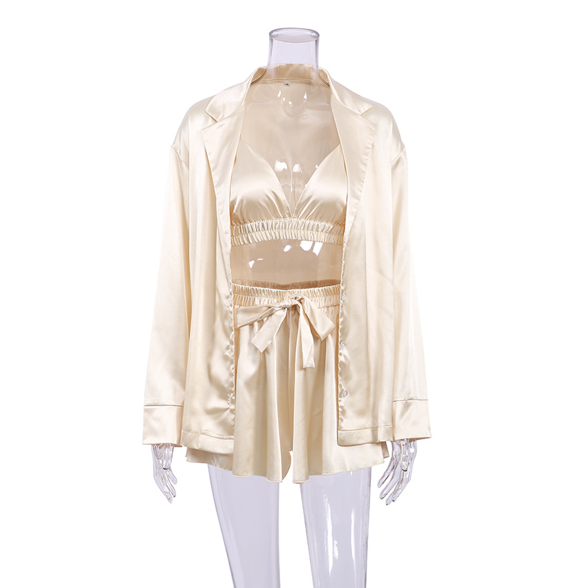 Pajamas Three Sets Silk Long-Sleeved Bathrobe Satin