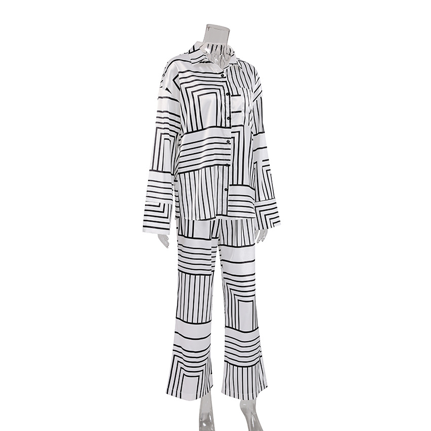 Printed Pajamas Simulation Of Silk Irregular Stripes Long-Sleeved Pants