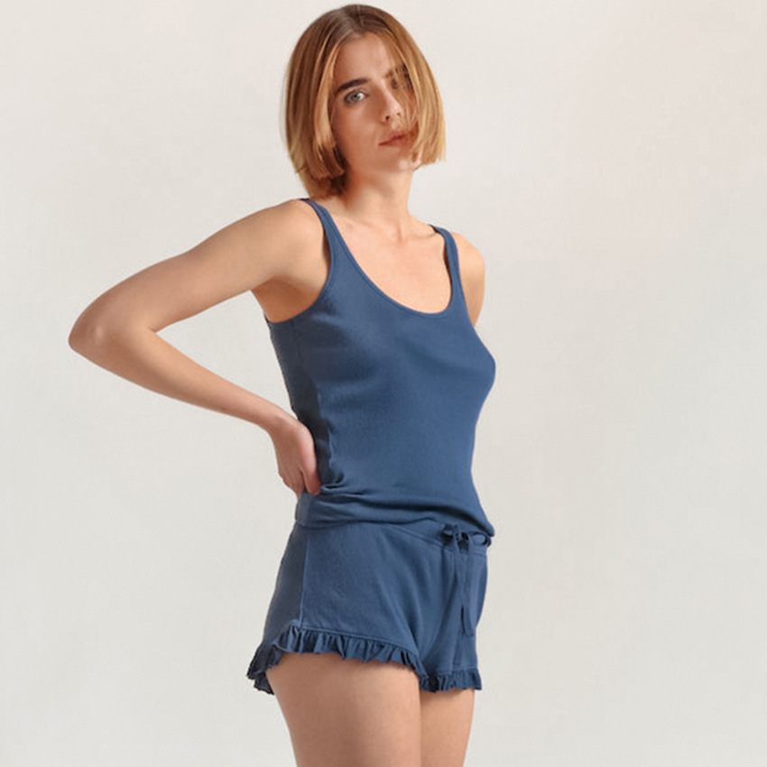 Ribbed Ice Silk Sports Pajamas Undershirt Cool Feeling Shorts