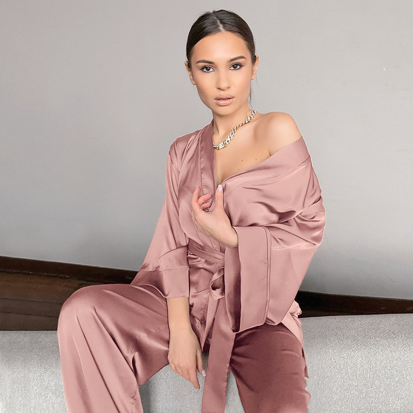 Satin Satin Satin Cardigan Laced Nightgown Pajama Pants
