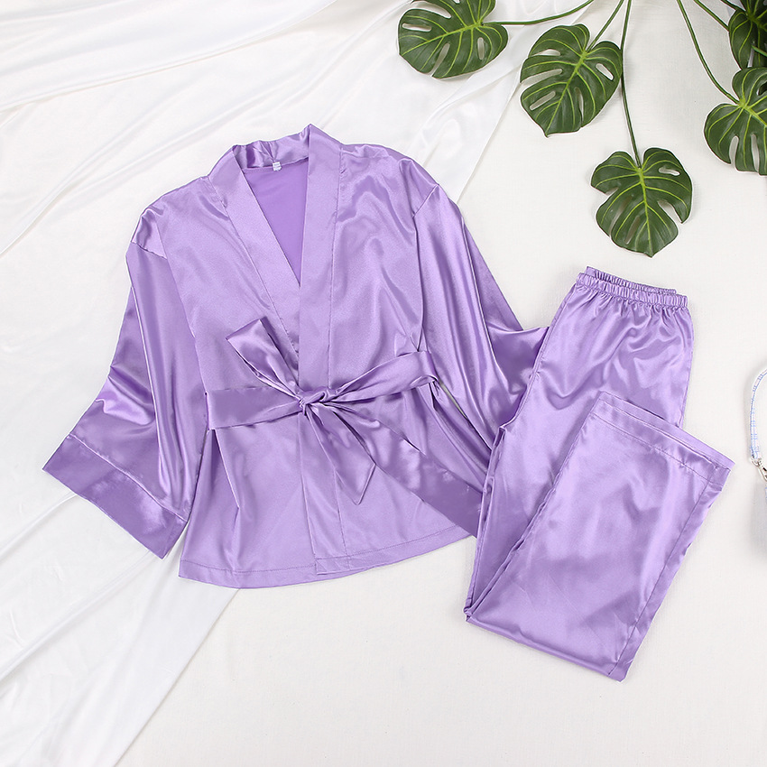 Satin Satin Satin Cardigan Laced Nightgown Pajama Pants