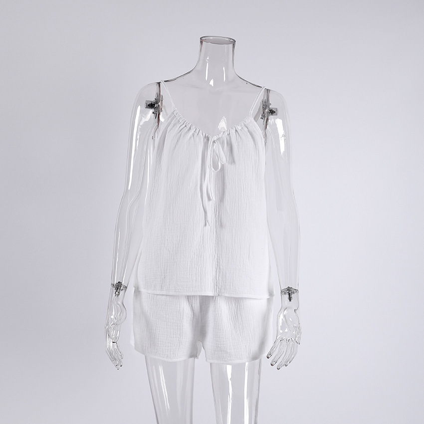 Sexy Hanging Neck Undershirt Pajamas Sleeveless Double Yarn Shorts