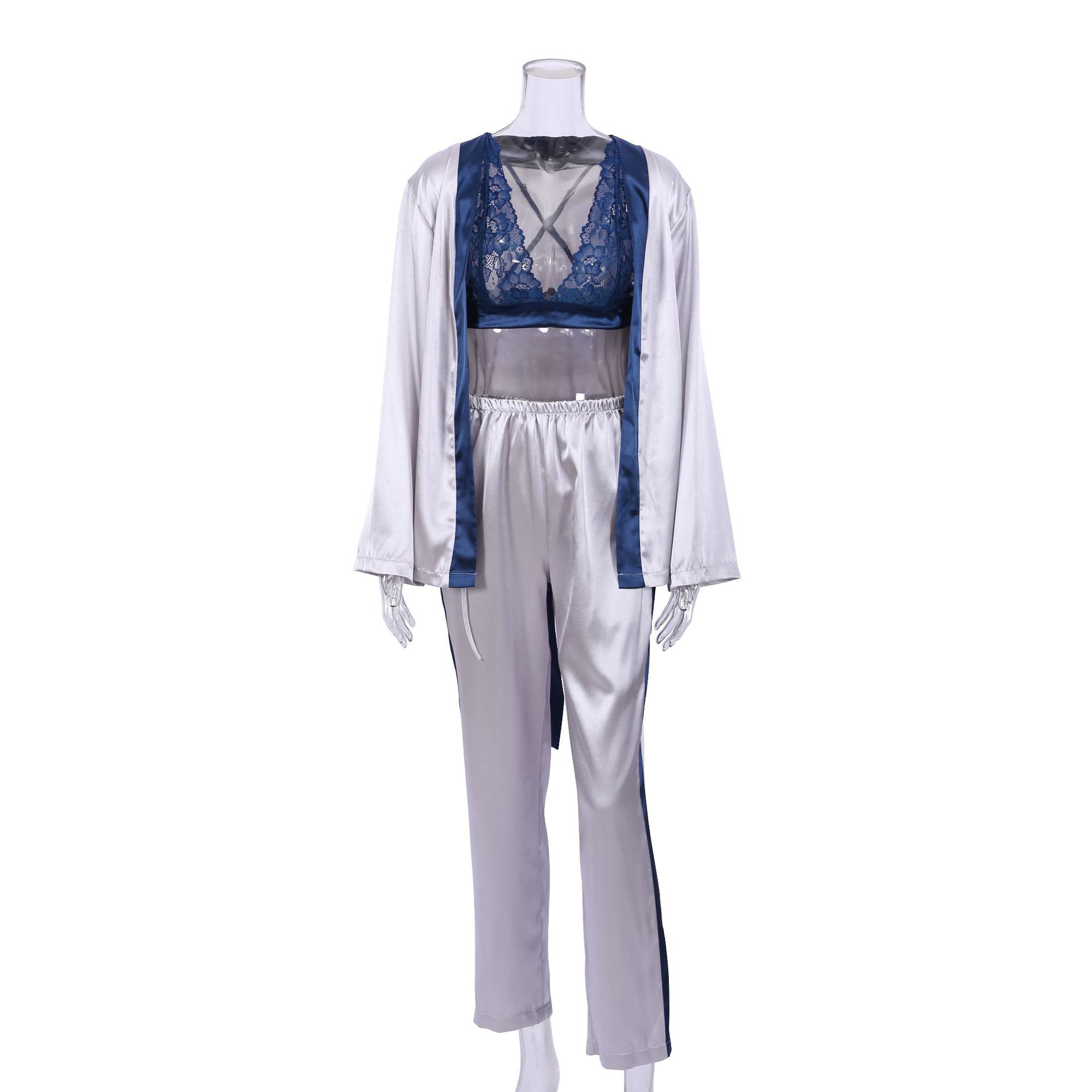 Sexy Lace Robe Patchwork Collision Color Thin Pajamas