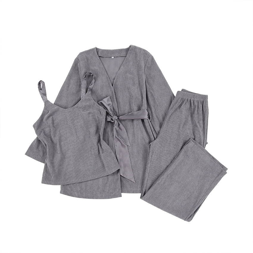 Striped Fleece Warm Suspenders Pants Straps Outer Robe