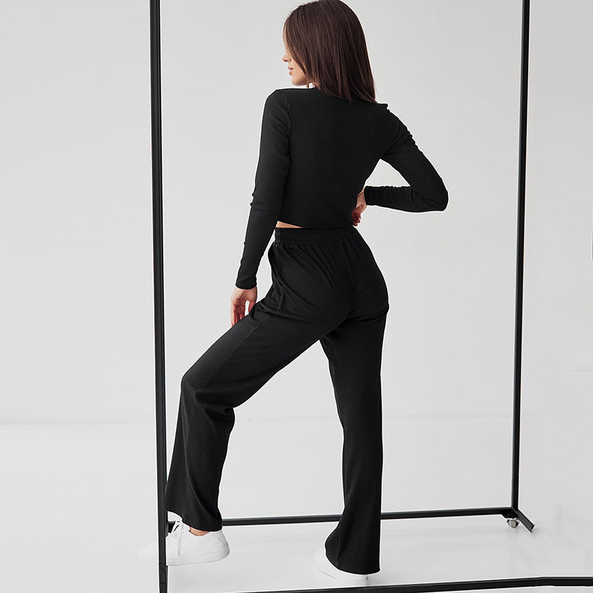 Striped Ribbed Long Sleeve And Long Pants Pajamas