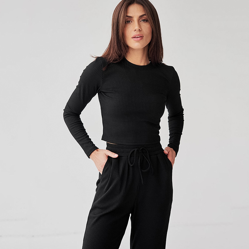 Striped Ribbed Long Sleeve And Long Pants Pajamas