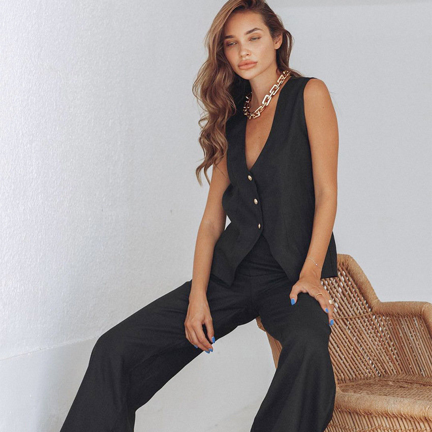 Undershirt Cotton Linen Sleeveless Long Pants Loose