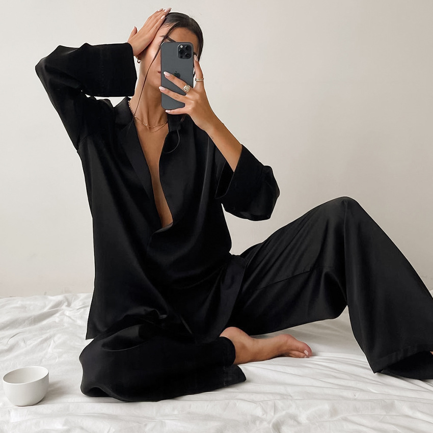 Women'S Home Wear Long-Sleeved Simulation Silk Thin Suit