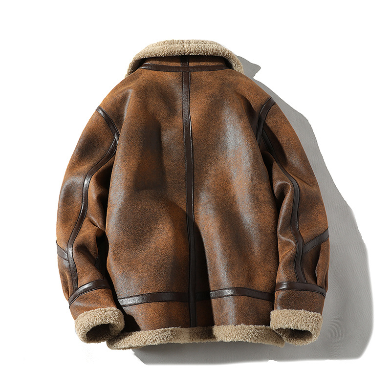 Air Force Fur One Padded Thickened Lapel Biker Leather Jacket