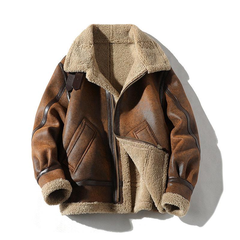 Air Force Fur One Padded Thickened Lapel Biker Leather Jacket