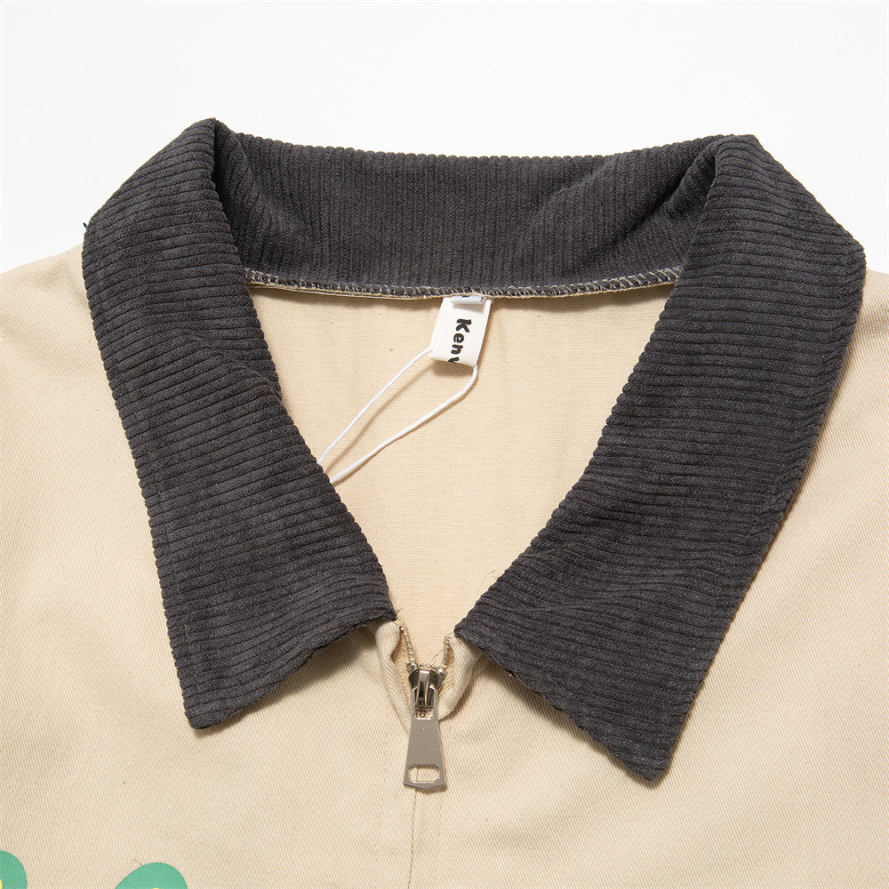 Buddha Print Collision Color Lapel Zipper Shirt Jacket