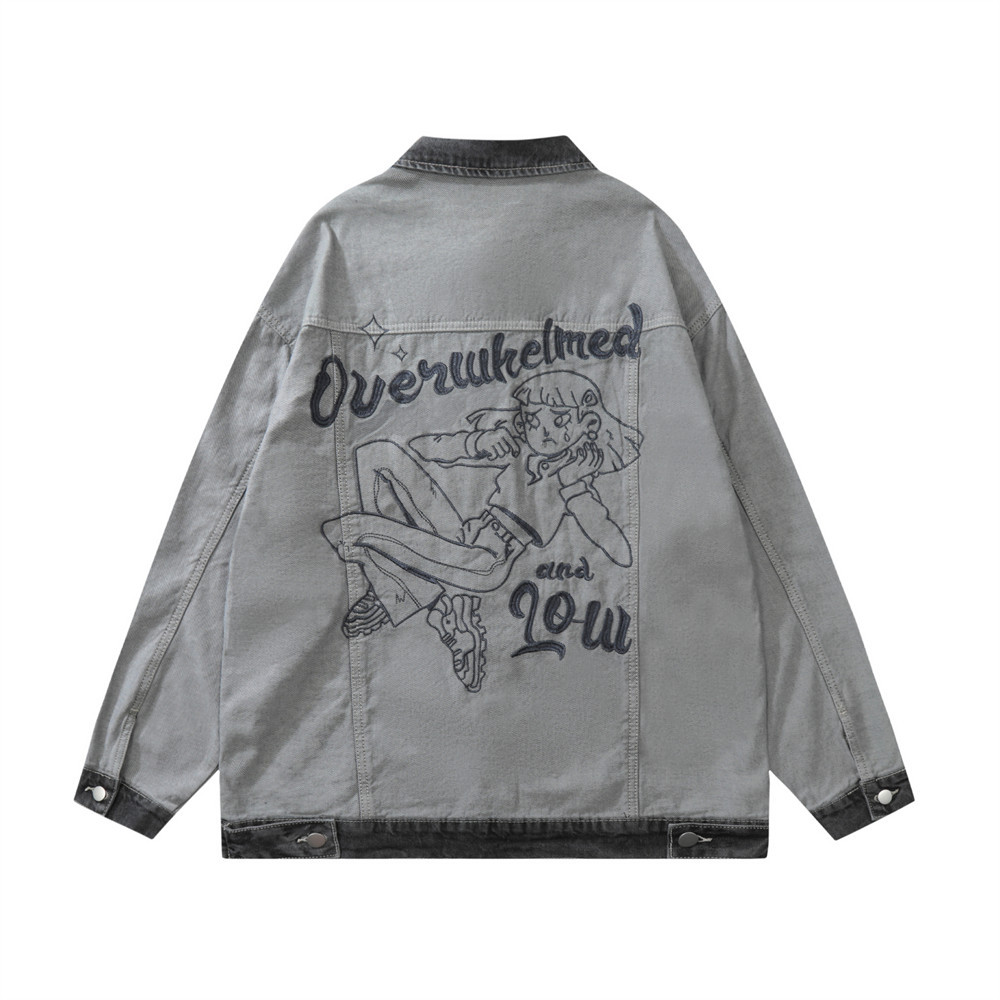 Anime Characters Embroidered Pattern Denim Jacket For Men