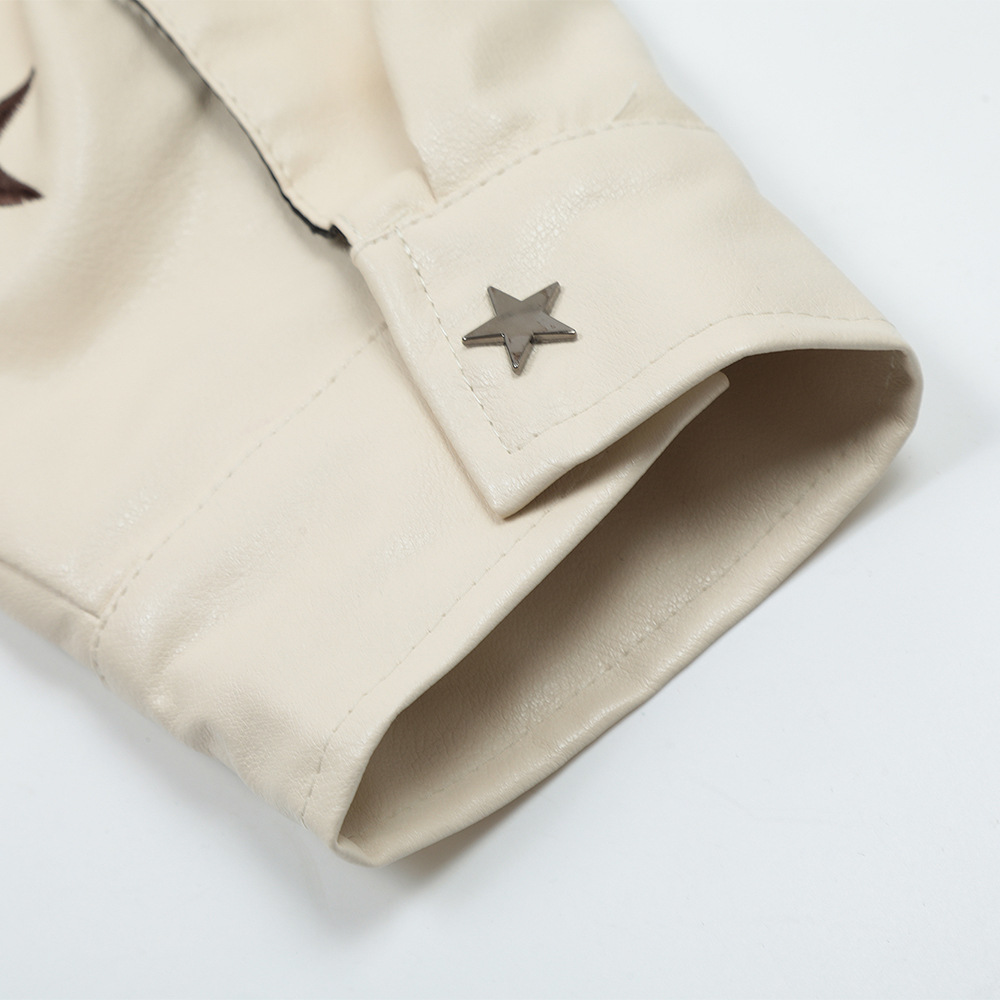 Biker Pentagram Embroidered Letters Leather Jacket