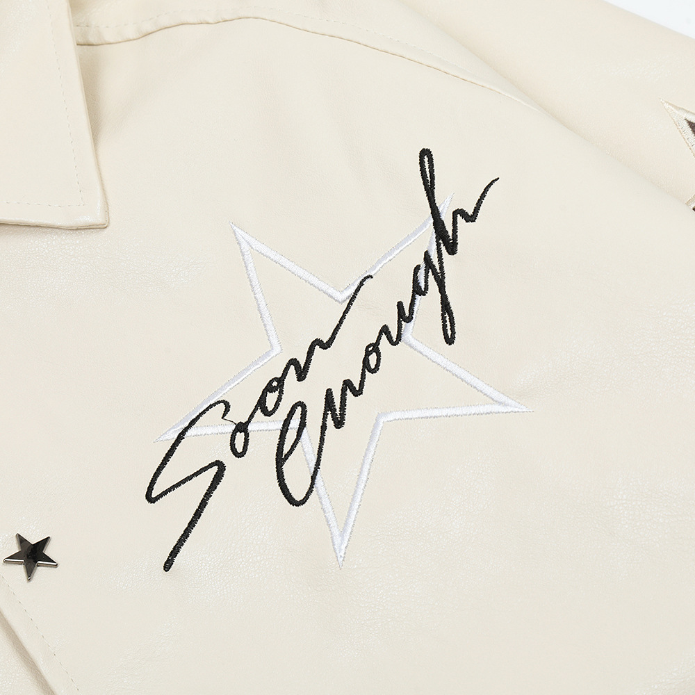 Biker Pentagram Embroidered Letters Leather Jacket
