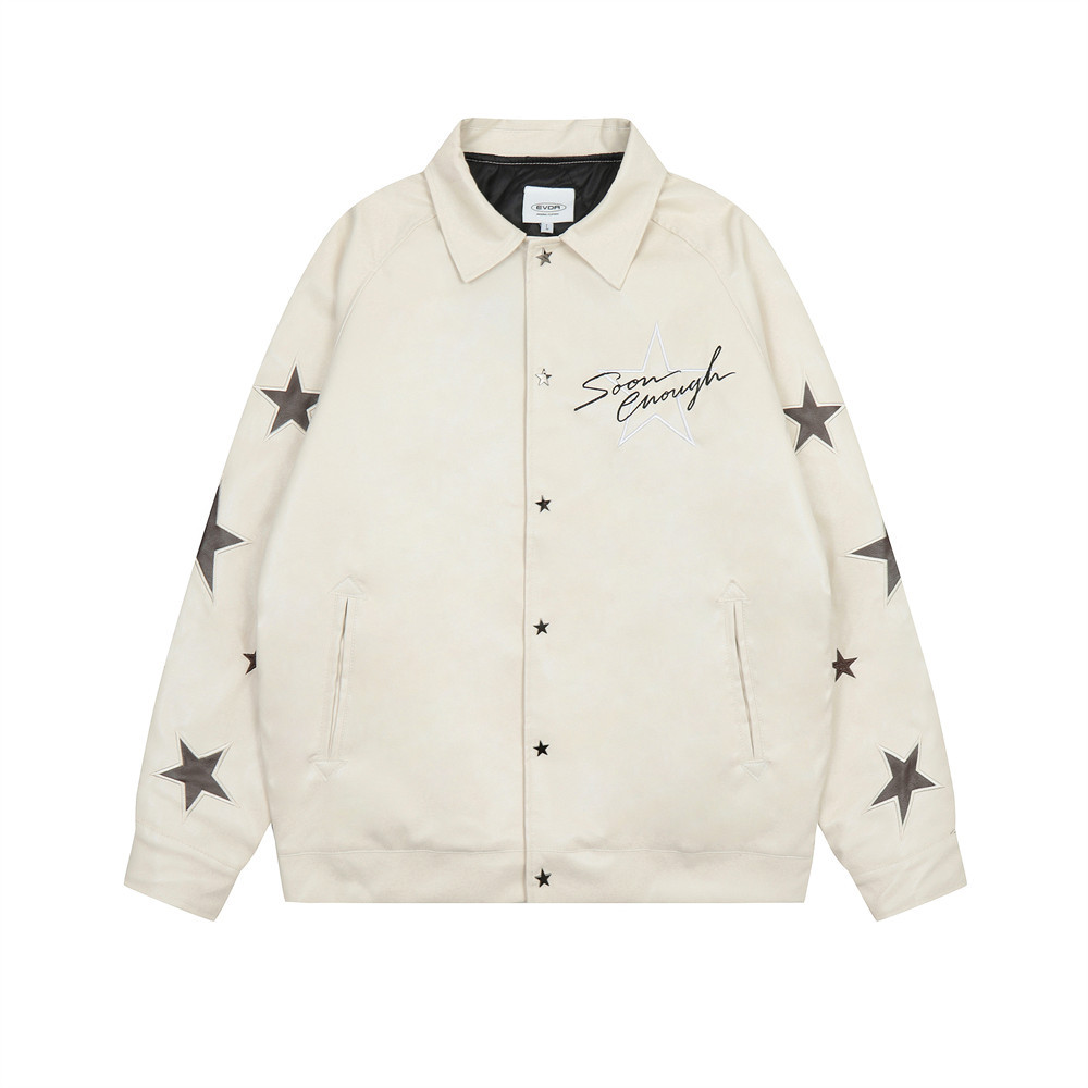 Biker Pentagram Embroidered Letters Leather Jacket