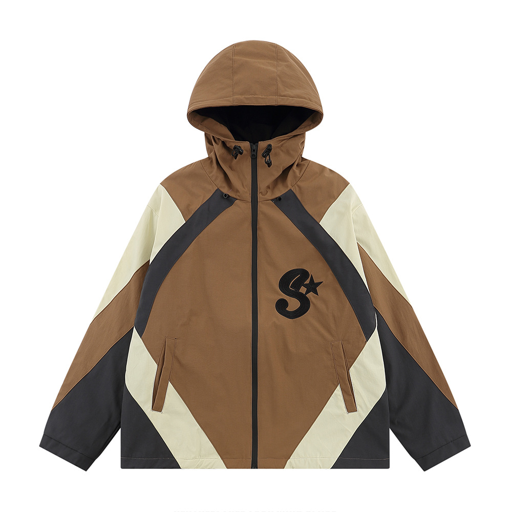 Casual Workwear Jacket Collision Color Stitching Hooded Jacket