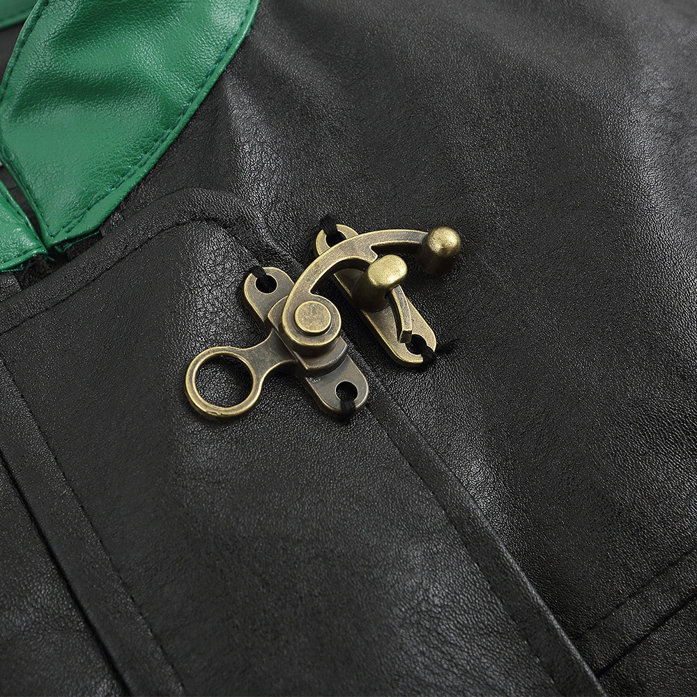 Collar Leather Jacket With Color Blocking