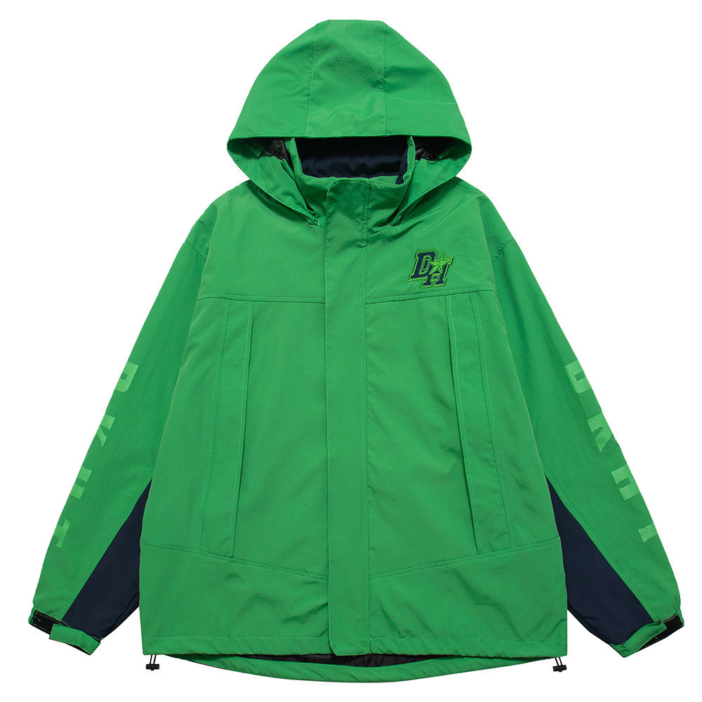 Collision Color Patchwork Letter Print Hooded Jacket