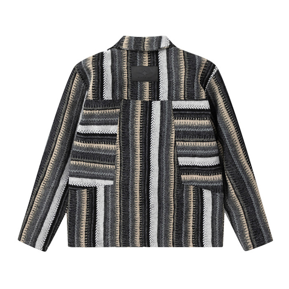 Collision Stripes Patchwork Irregular Lapel Zipper Jacket