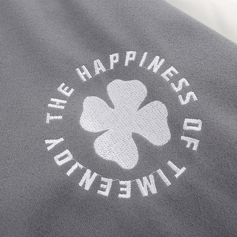 Color Blocking Four-Leaf Clover Tweed Steel Print Baseball Jacket