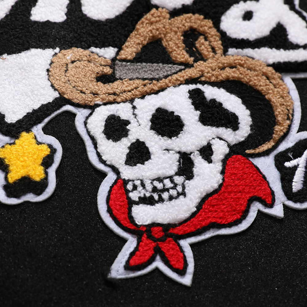 Fun Wind Towel Embroidered Skull Letters Baseball Jacket