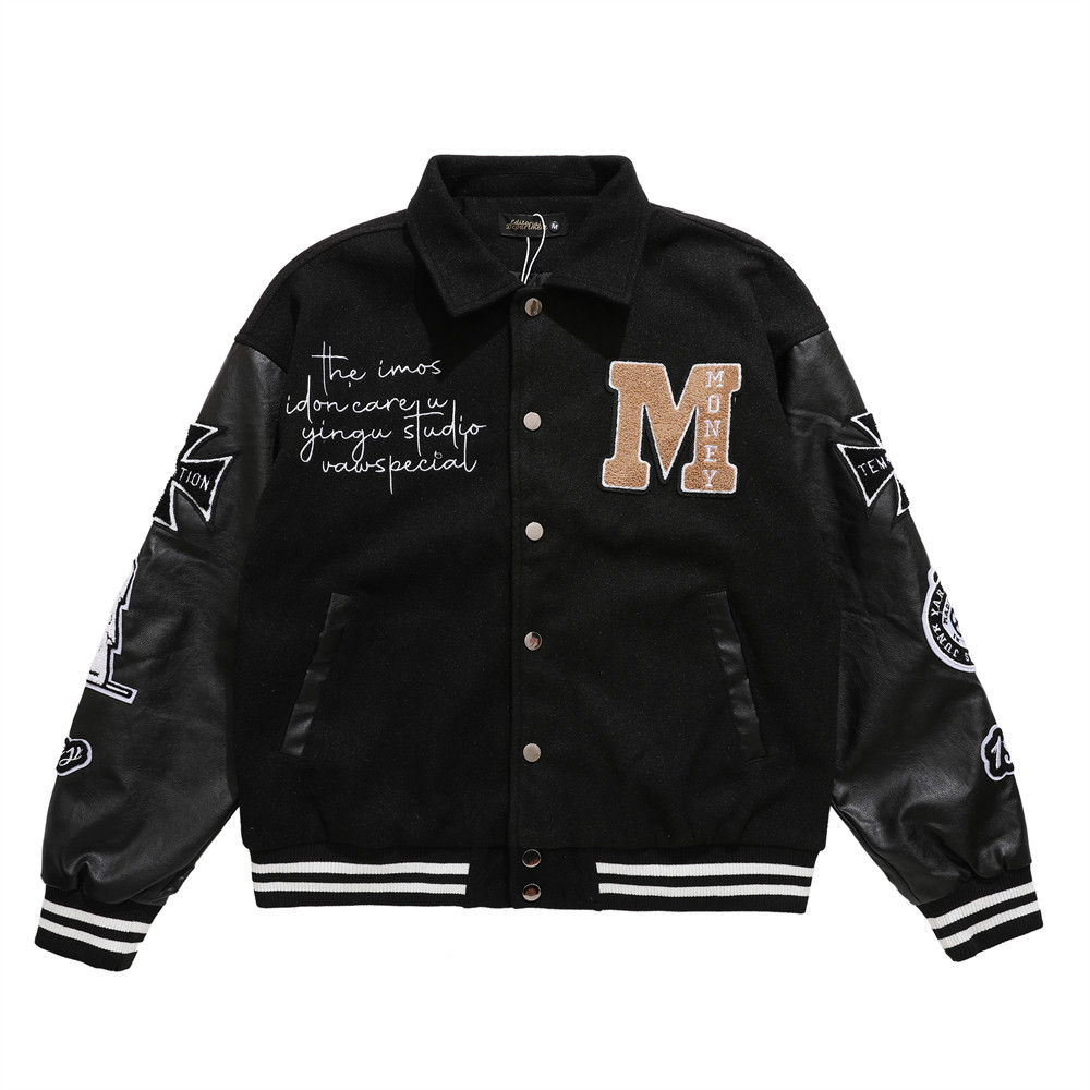 Fun Wind Towel Embroidered Skull Letters Baseball Jacket