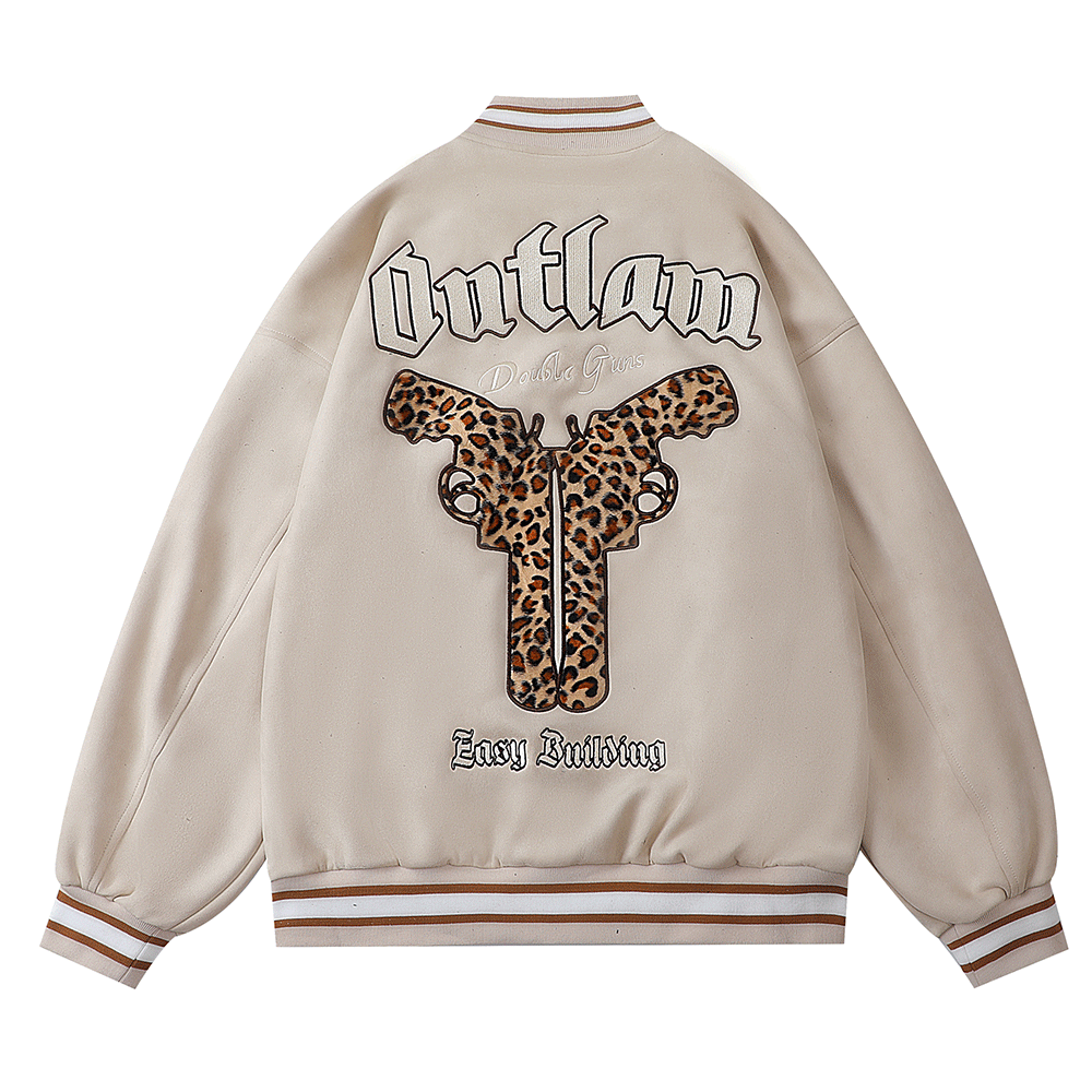 Leopard Flocked Embroidered Pistol Letters Jacket