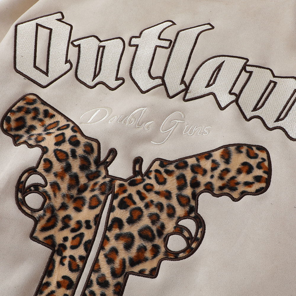 Leopard Flocked Embroidered Pistol Letters Jacket