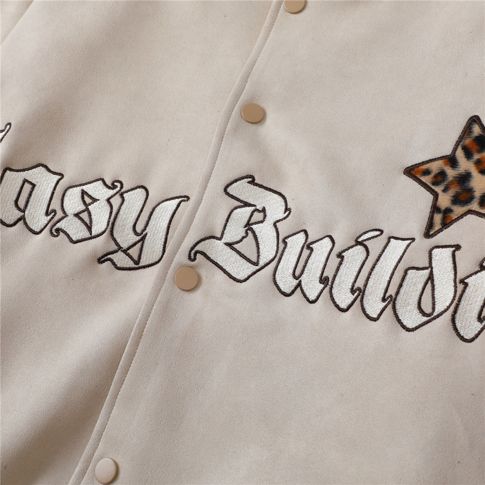 Leopard Flocked Embroidered Pistol Letters Jacket