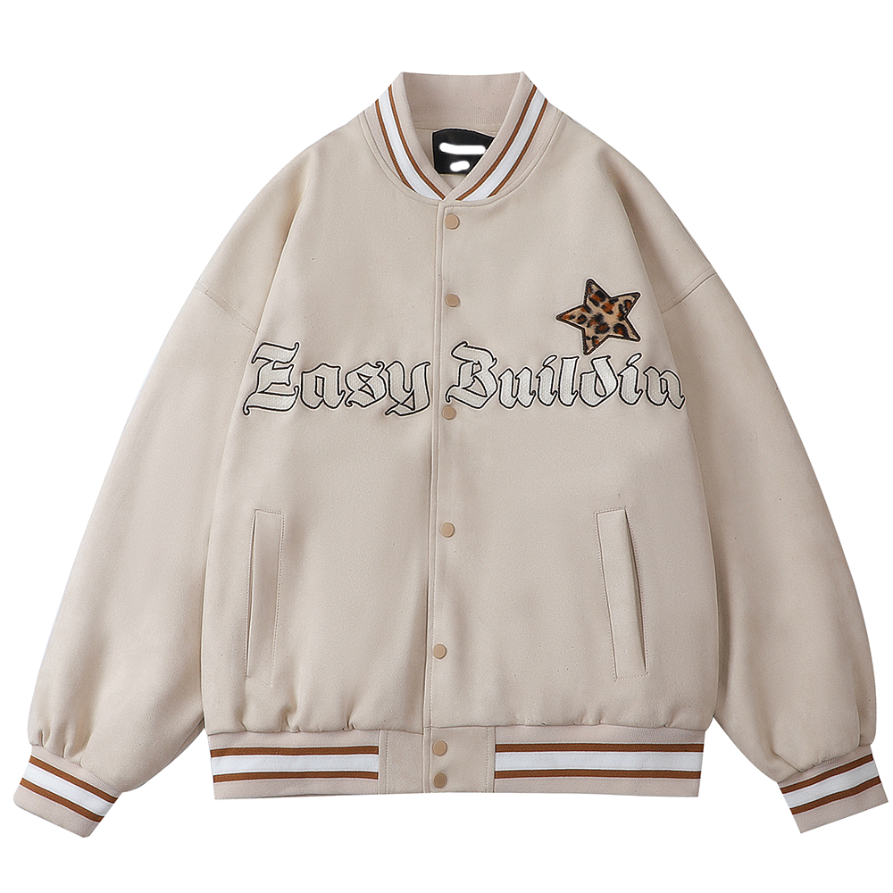Leopard Flocked Embroidered Pistol Letters Jacket