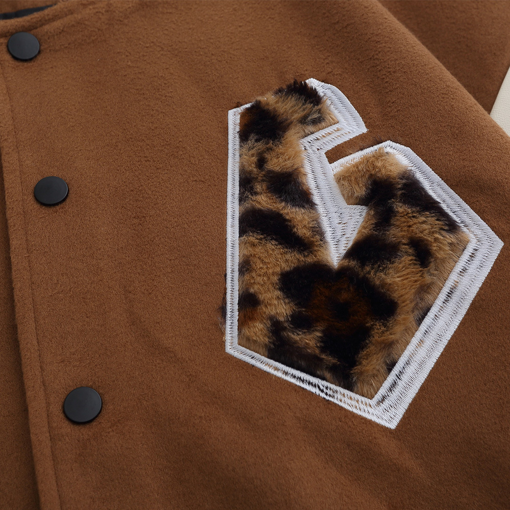 Leopard Print Embroidery Collision Color Stitching Leather Jacket