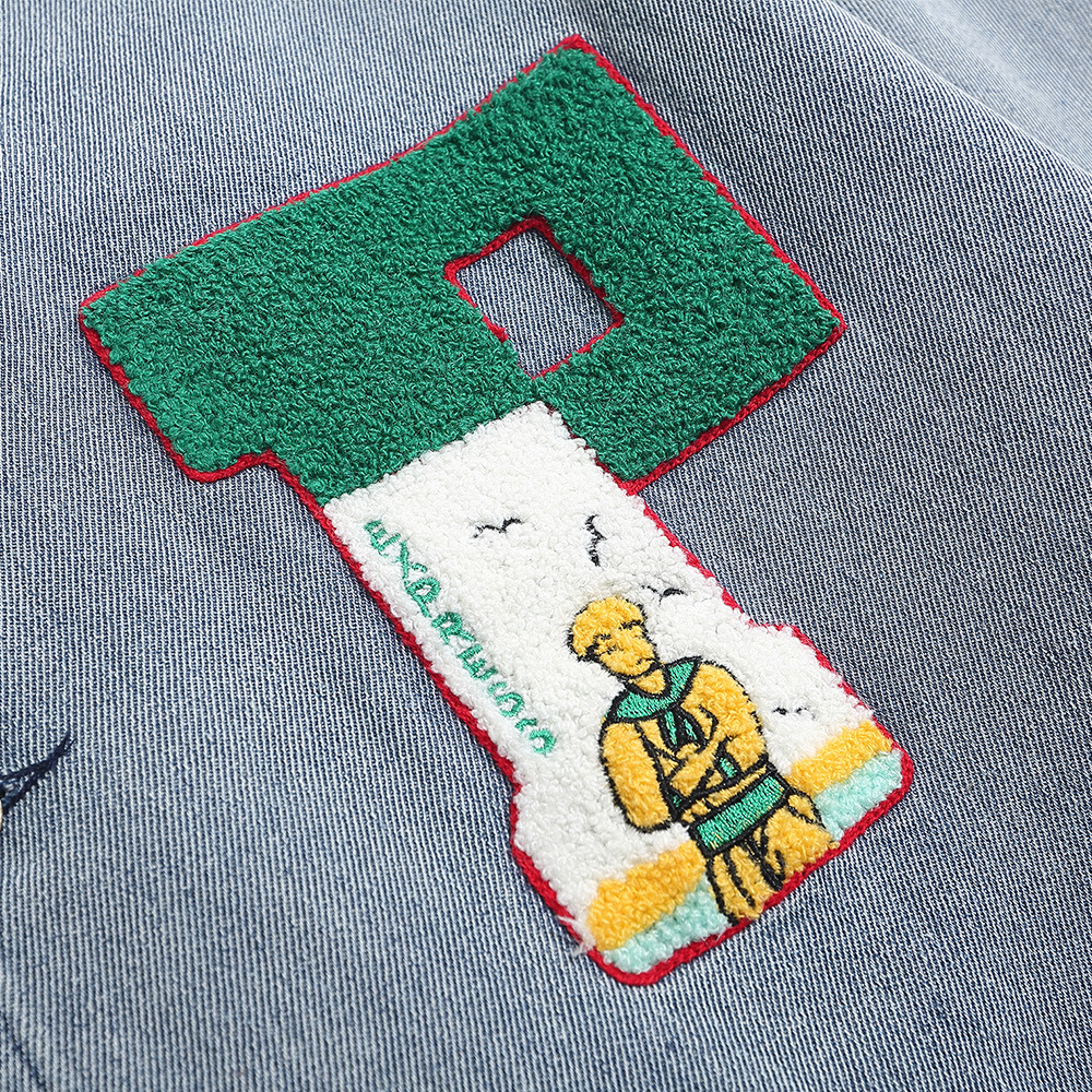 Letter Embroidery Color Loose Standing Collar Cardigan Jacket