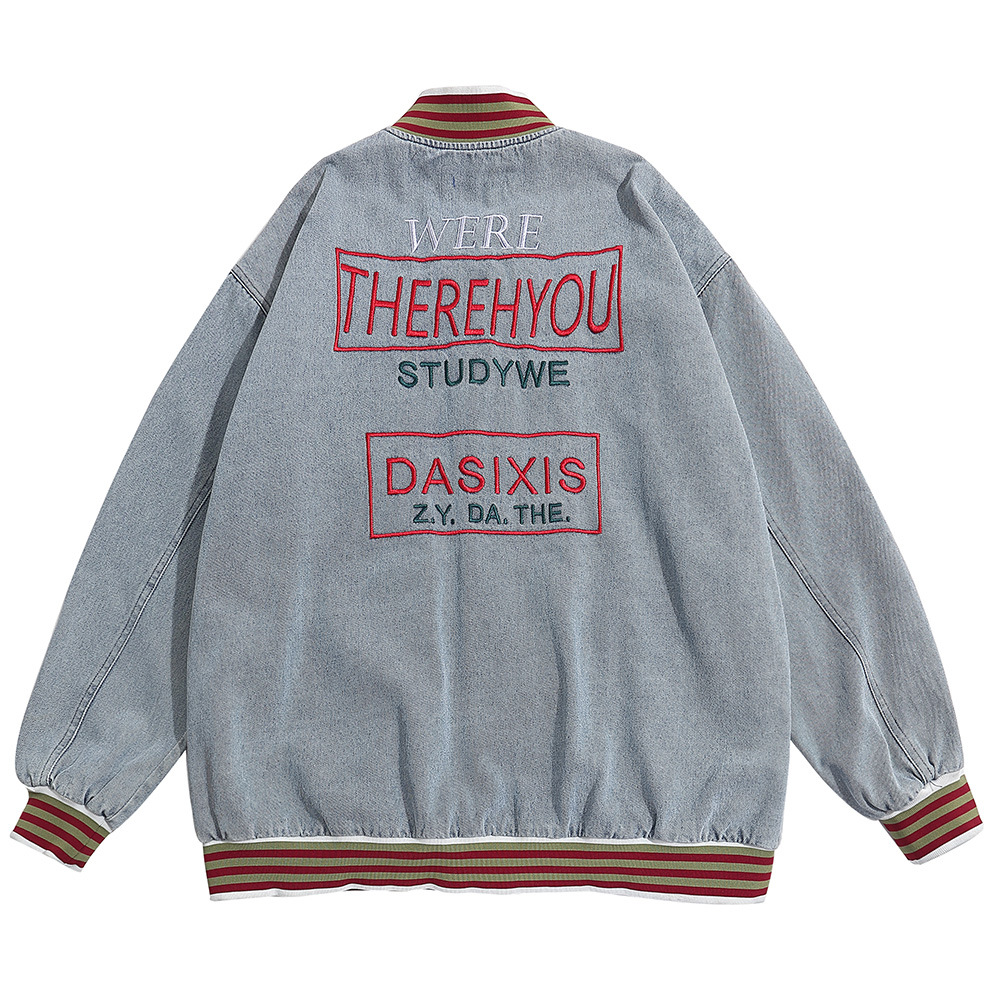 Letter Embroidery Color Loose Standing Collar Cardigan Jacket