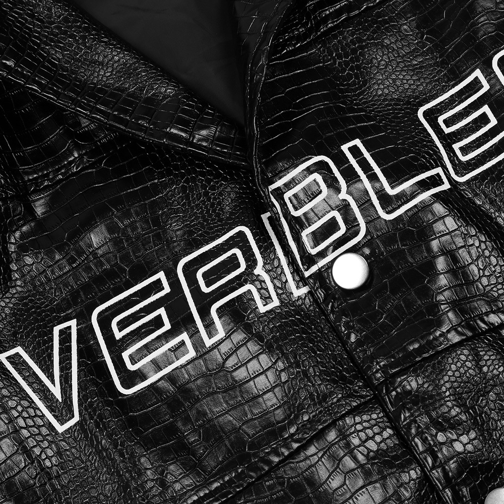 Letter Print Snake Print Pu Leather Jacket