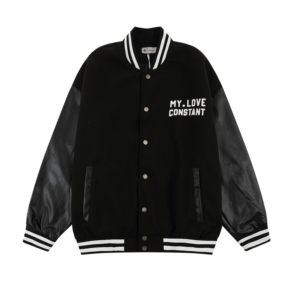 Letter Print Stand-Up Collar Baseball Jacket For Men