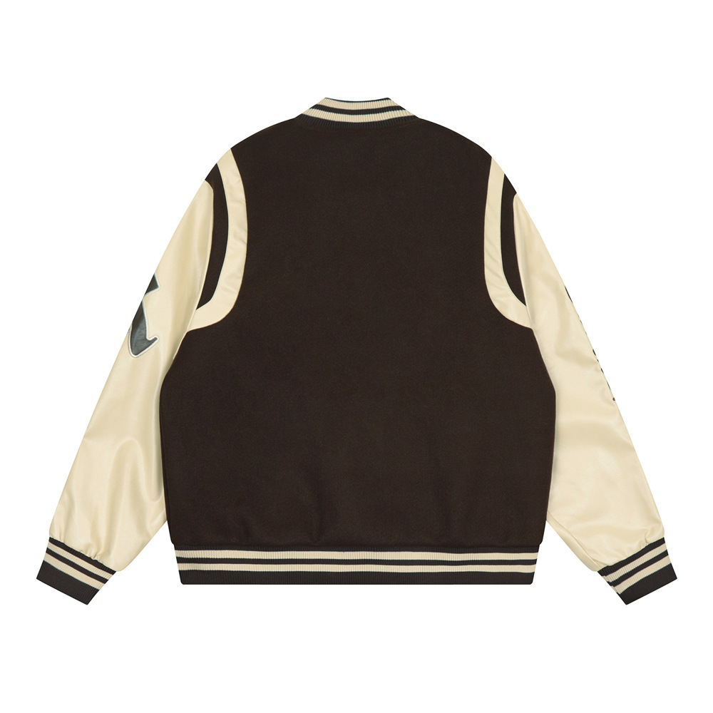 Letters Embroidered Long-Sleeved Patchwork Baseball Jacket