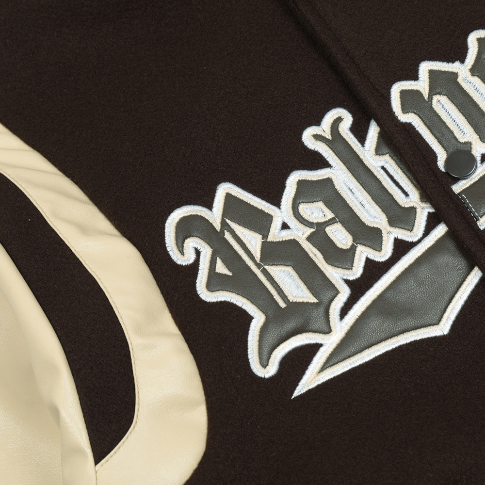 Letters Embroidered Long-Sleeved Patchwork Baseball Jacket